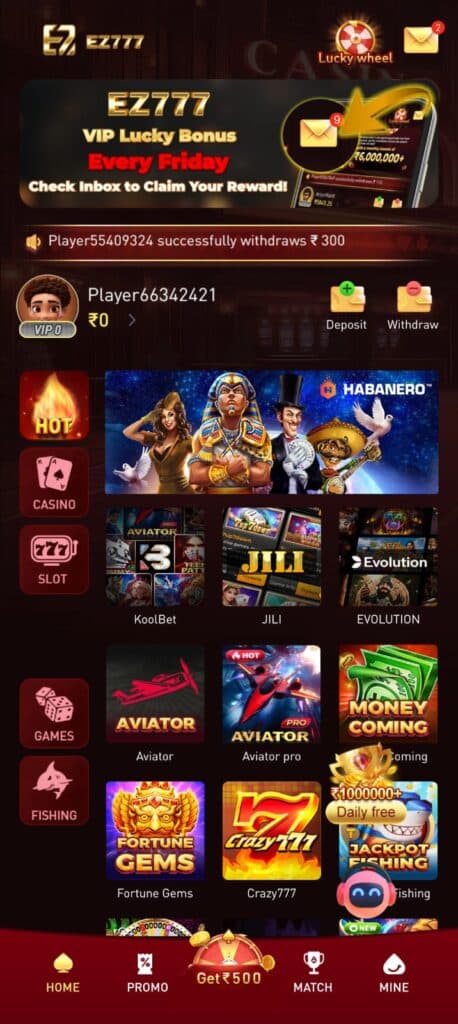 EZ777 APK download mobile casino rewards interface