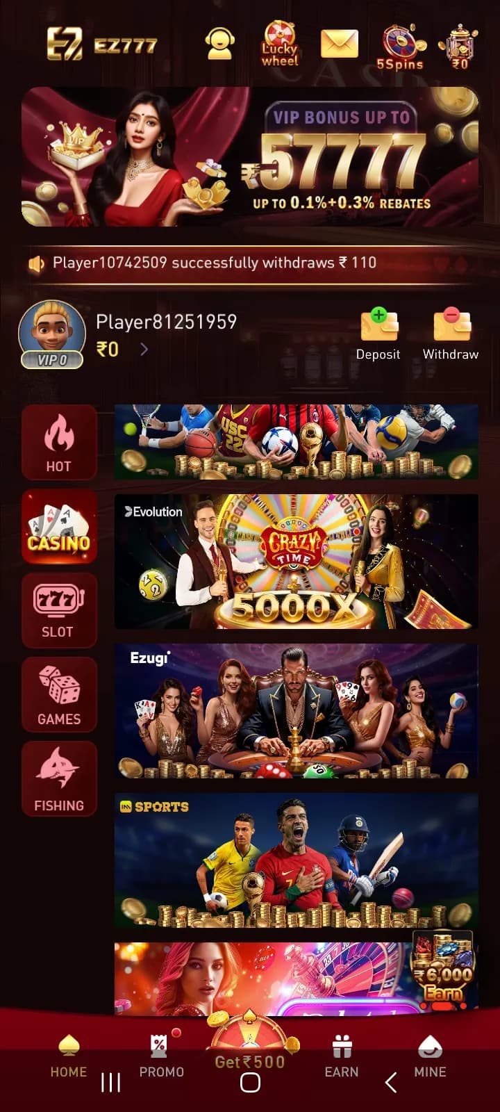 EZ777 live casino gameplay interface screenshot