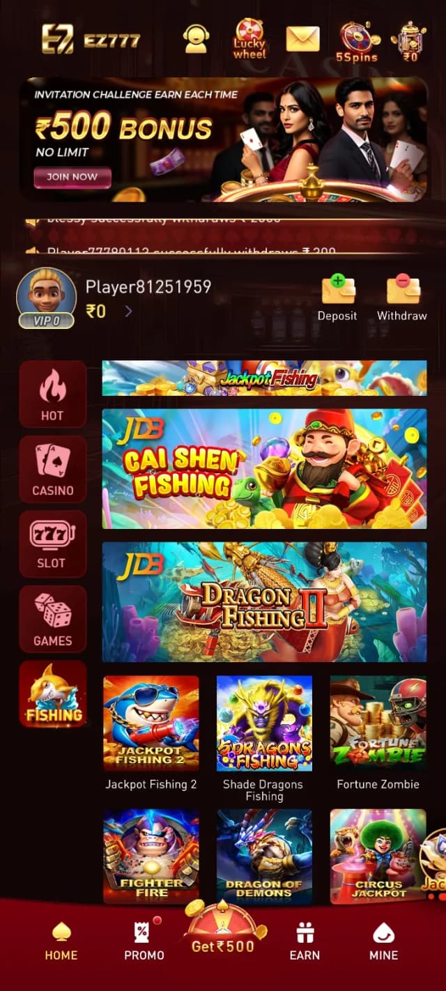 EZ777 fishing game arcade style interface screenshot