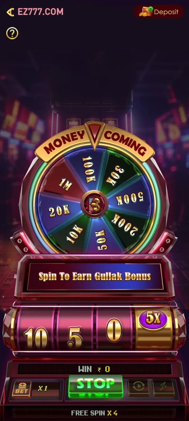 EZ777 free spin reward wheel interface
