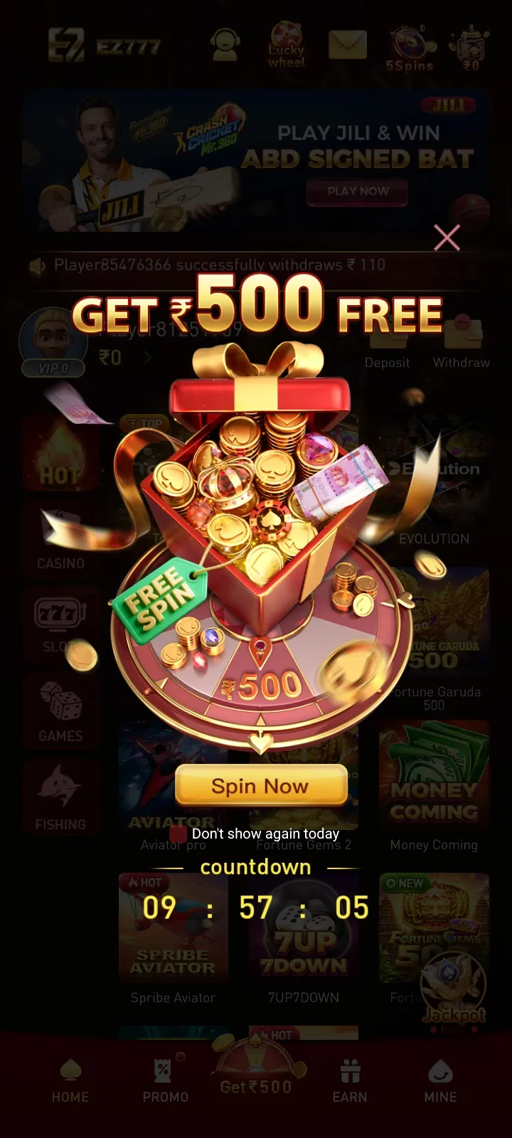 EZ777 referral bonus interface screenshot